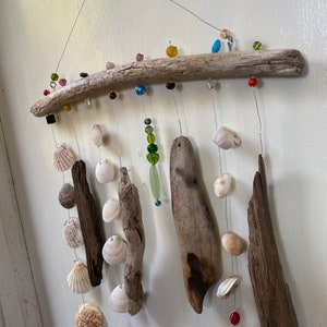 Funky Shell, Bead & Driftwood Windchime / Mobile peacelovedriftwood image 2