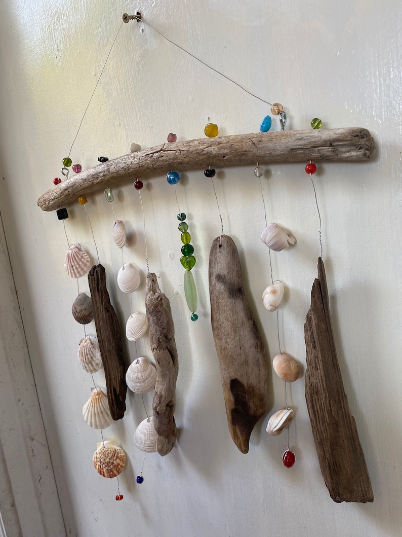 Funky Shell, Bead & Driftwood Windchime / Mobile peacelovedriftwood image 2