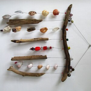 Funky Shell, Bead & Driftwood Windchime / Mobile peacelovedriftwood image 6