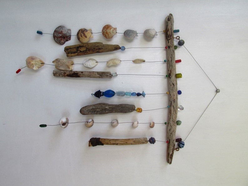 Funky Shell, Bead & Driftwood Windchime / Mobile peacelovedriftwood image 5