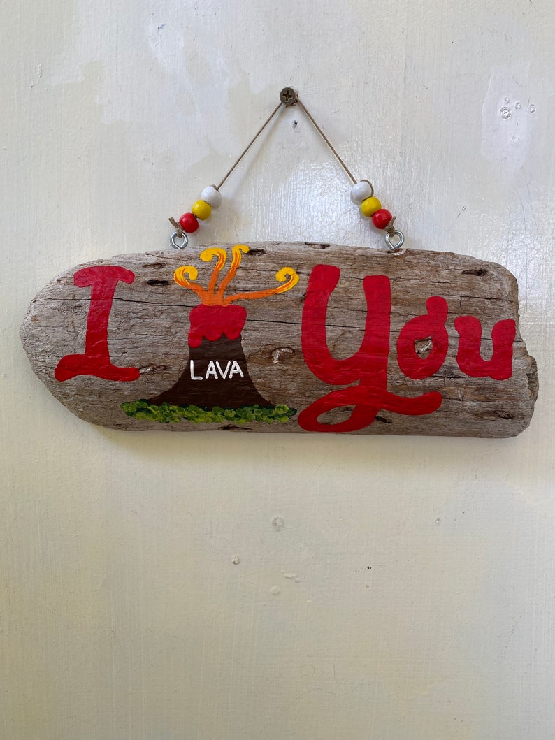 Driftwood I Lava You Driftwood Art with Volcano Great Gift for Valentine's Day, Anniversary, Gift for Him, Gift for Her, Painted wood. image 9