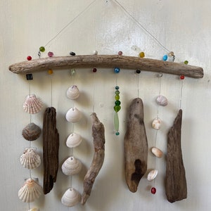 Funky Shell, Bead & Driftwood Windchime / Mobile peacelovedriftwood image 1