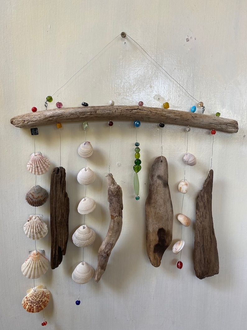 Funky Shell, Bead & Driftwood Windchime / Mobile peacelovedriftwood image 1