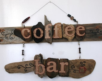 Driftwood Coffee Bar Driftwood Art, Reclaimed Wood Art, Rustic Decor, Beach Decor