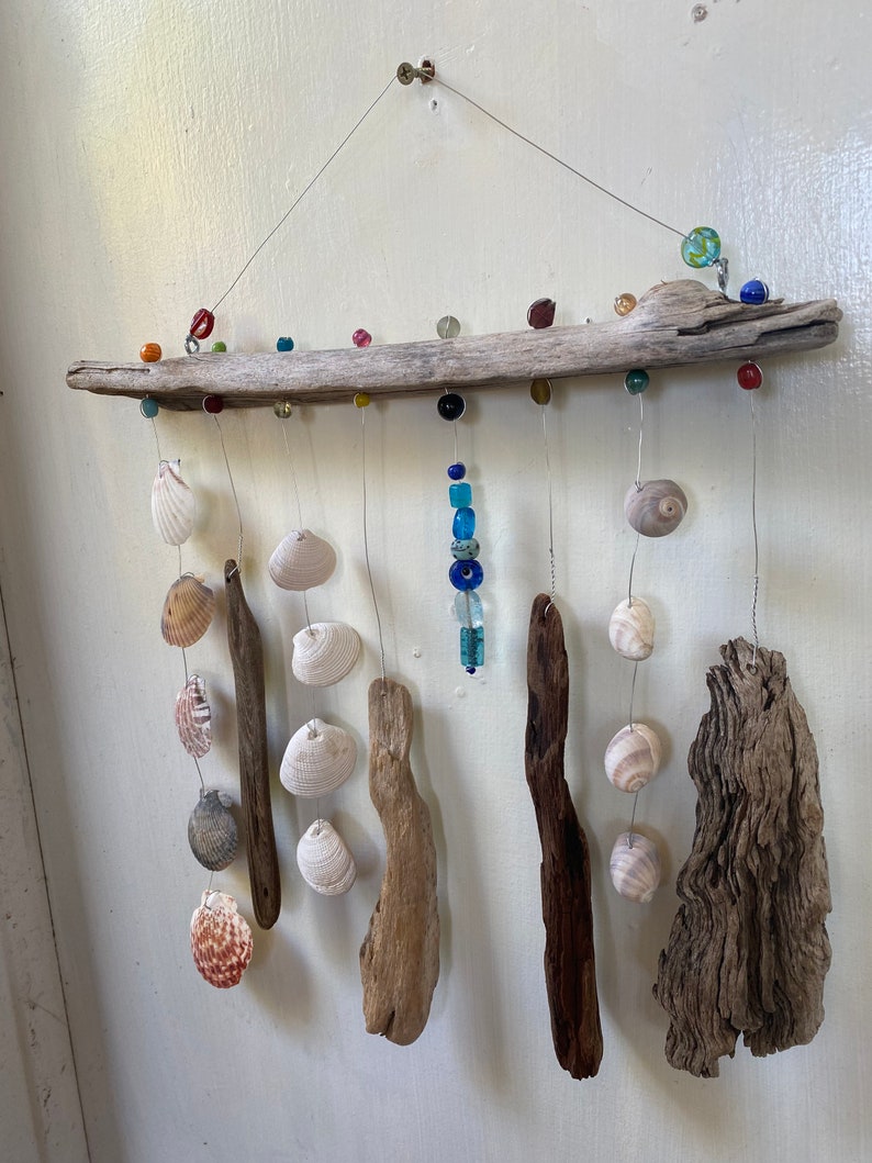 Funky Shell, Bead & Driftwood Windchime / Mobile peacelovedriftwood image 4