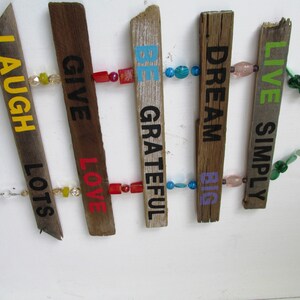 Inspirational Garden Driftwood Art Hanging Sign: Live Simply, Dream Big, Be Grateful, Give Love, Laugh Lots, Painting, Driftwood Art image 2