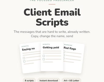 Client Email Templates for Freelancers | Scripts to Say No, Chase Late Invoices and Set Boundaries | Printable Instant Download PDF