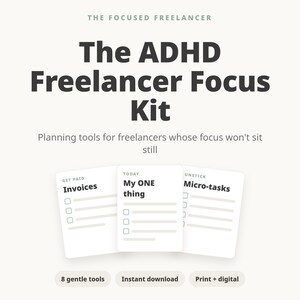 ADHD-planner voor freelancers | Printbare focuskit voor ADHD | Productiviteits-, klanten- en factuurtracker voor freelancers | Zelfstandige neurodivergente persoon afbeelding 1