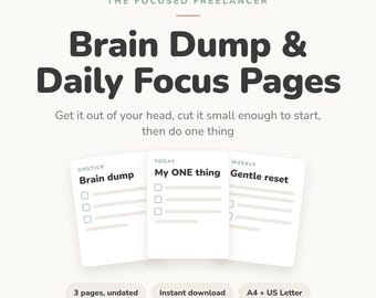 ADHD Brain Dump Printable | Undated Daily Focus Planner | Task Breakdown Sheet for Overwhelm | ADHD Productivity Instant Download