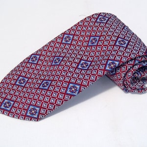 Vintage 1970s Wide Red White and Blue Polyester Tie with Diamond Pattern Sears Mens Store