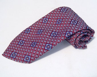 Vintage 1970s Wide Red White and Blue Polyester Tie with Diamond Pattern Sears Mens Store