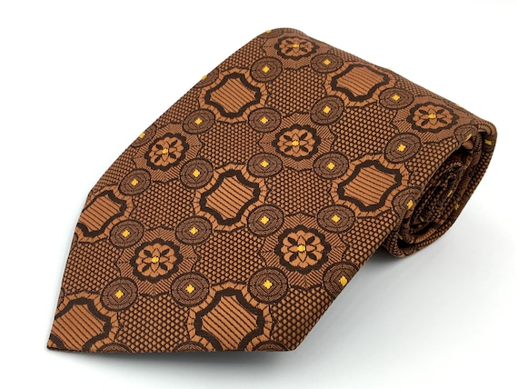 Vintage 1970s Wide Black Polyester Tie with Orang… - image 1