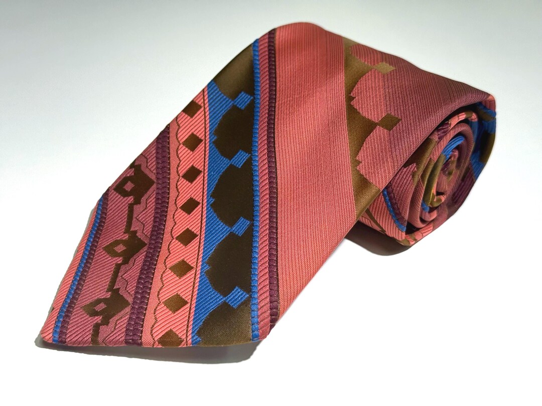 1970s Coral Pink Wide Tie – Efram Ilani Striped Polyester Vintage ...