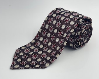 Vintage 1950s Skinny Brown Tie with Red and White Floral Pattern by Trojan from Woodward and Lathrop