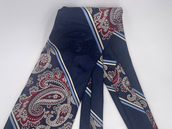 Vintage 1970s Wide Navy Blue Polyester Tie with G… - image 4