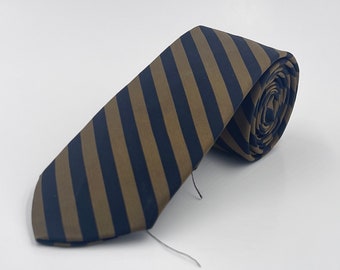 Vintage 1960s Skinny Black and Tan Dacron Polyester Tie with Diagonal Block Stripes