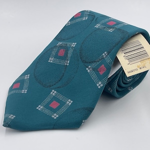 Vintage 80s Wembley Silk Tie: Aqua Blue Geometric Pattern, Deadstock