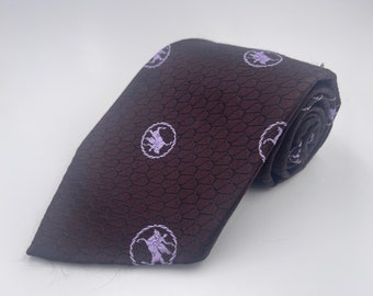 Vintage 1970s Wide Brown Polyester Tie with Lavender Purple Zodiac Club Pattern from Sears