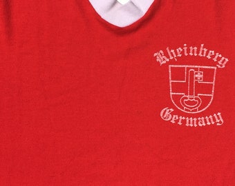 Vintage 1980s Rheinberg Germany Red Souvenir V-Neck Ringer T-Shirt L Jerzees