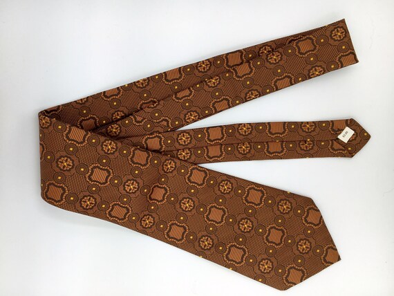 Vintage 1970s Wide Black Polyester Tie with Orang… - image 3