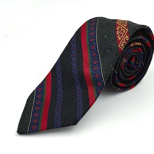1960s Christian Dior Black Skinny Silk Tie with Gold, Purple & Red Stripes – Wallachs Label