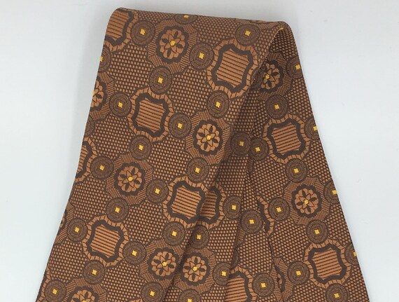 Vintage 1970s Wide Black Polyester Tie with Orang… - image 7
