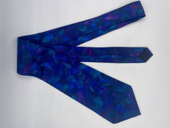 Vintage 1980s Blue Tie with Purple and Green Abst… - image 3