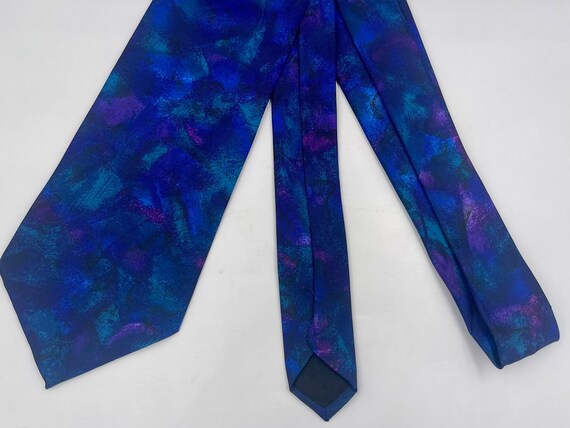 Vintage 1980s Blue Tie with Purple and Green Abst… - image 5