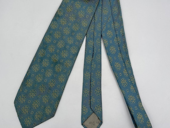Vintage 1960s Skinny Light Blue Silk Tie with Gre… - image 5