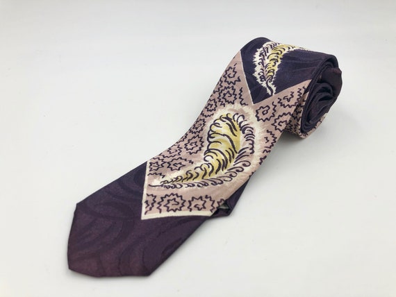Vintage 1950s Skinny Purple Rayon Tie with White … - image 2