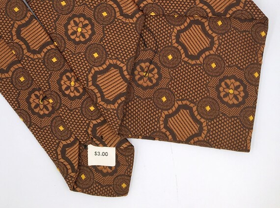 Vintage 1970s Wide Black Polyester Tie with Orang… - image 10