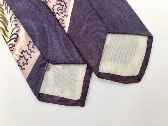 Vintage 1950s Skinny Purple Rayon Tie with White … - image 10