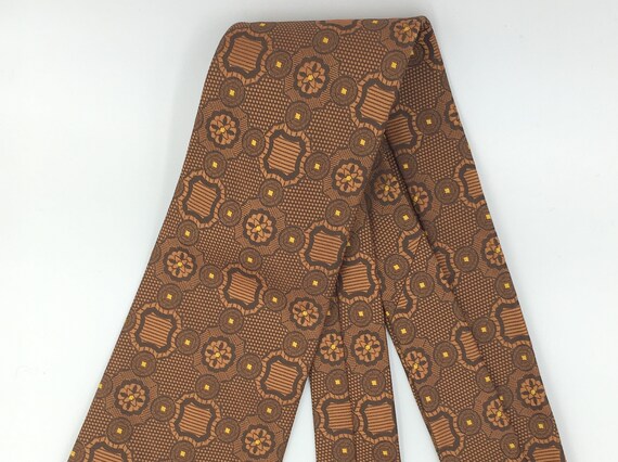 Vintage 1970s Wide Black Polyester Tie with Orang… - image 4