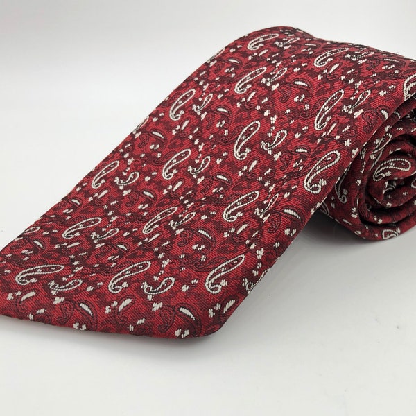 Vintage 1970s Wide Red Polyester Tie with Black Paisley Pattern by Bogart