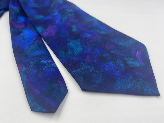 Vintage 1980s Blue Tie with Purple and Green Abst… - image 2