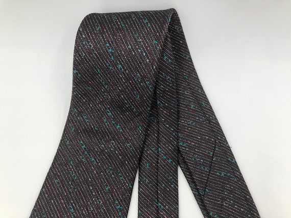 Vintage 1980s Skinny Silk Viscose Polyester Tie b… - image 4