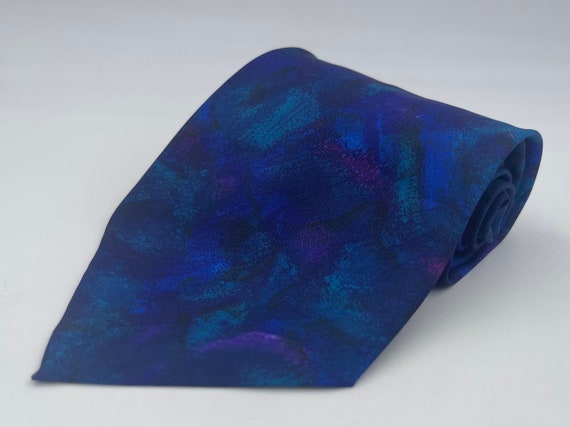 Vintage 1980s Blue Tie with Purple and Green Abst… - image 1