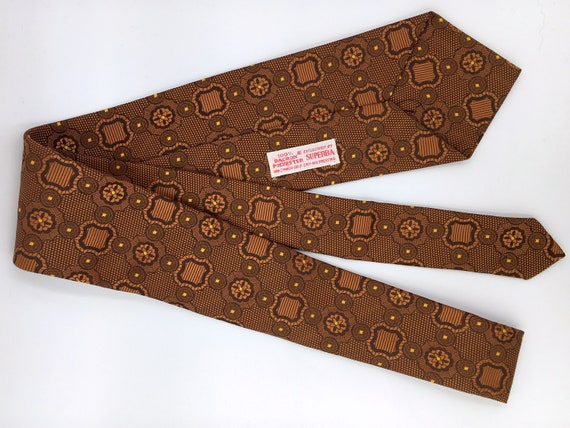 Vintage 1970s Wide Black Polyester Tie with Orang… - image 6