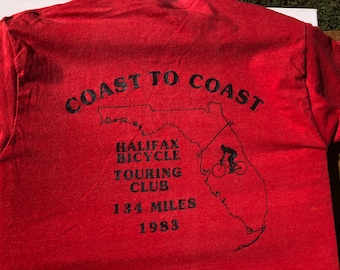 Vintage 1980s 1983 Coast to Coast Halifax Bicycle Touring Club Back Graphic T-Shirt S Healthknit