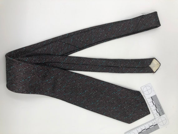 Vintage 1980s Skinny Silk Viscose Polyester Tie b… - image 3