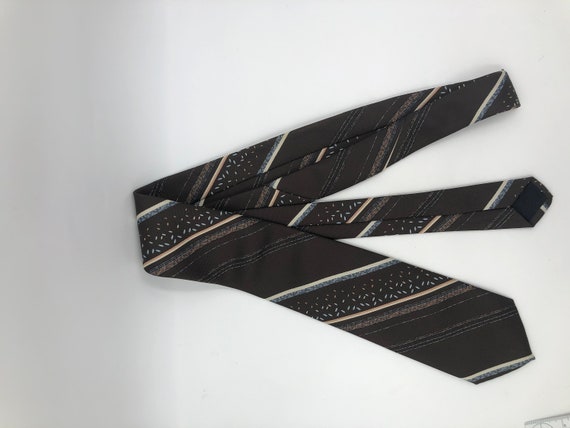 Vintage 1980s Skinny Brown Polyester Tie with Blu… - image 3