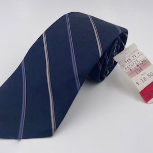 Vintage 80s Elian Silk Tie: Navy Blue with Diagonal Stripes (NOS)