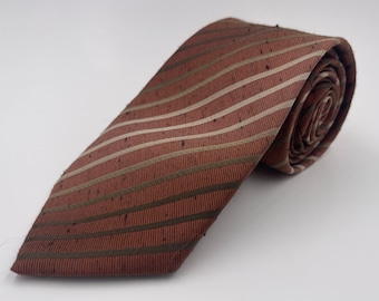 Vintage 1980s Brown 100% polyester Tie with Black and Tan Diagonal Stripe by Gian Mario