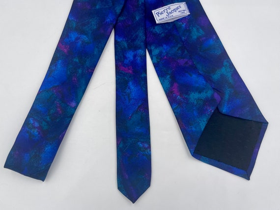 Vintage 1980s Blue Tie with Purple and Green Abst… - image 8