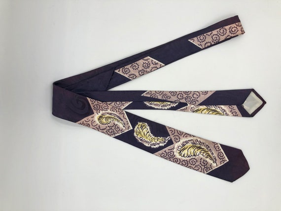 Vintage 1950s Skinny Purple Rayon Tie with White … - image 3