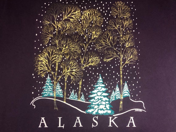 Vintage 1990s Alaska Purple Cotton Souvenir T-Shi… - image 1