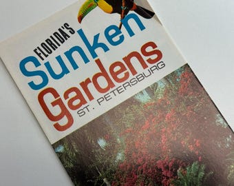 Vintage 1970s Florida Sunken Gardens Brochure – St. Petersburg Attraction, Aviary & Wax Exhibit, Tri-Fold