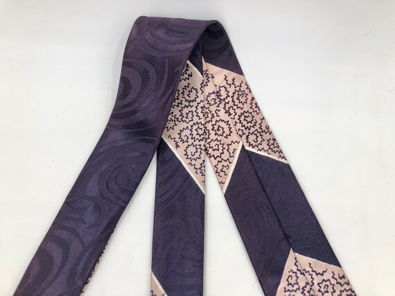 Vintage 1950s Skinny Purple Rayon Tie with White … - image 7