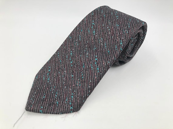 Vintage 1980s Skinny Silk Viscose Polyester Tie b… - image 1