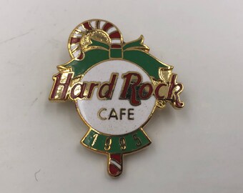 Vintage NOS Hard Rock Cafe 1995 Holidays Candy Cane and Holly Souvenir Enamel Lapel Pin from Orlando Florida Universal Studios